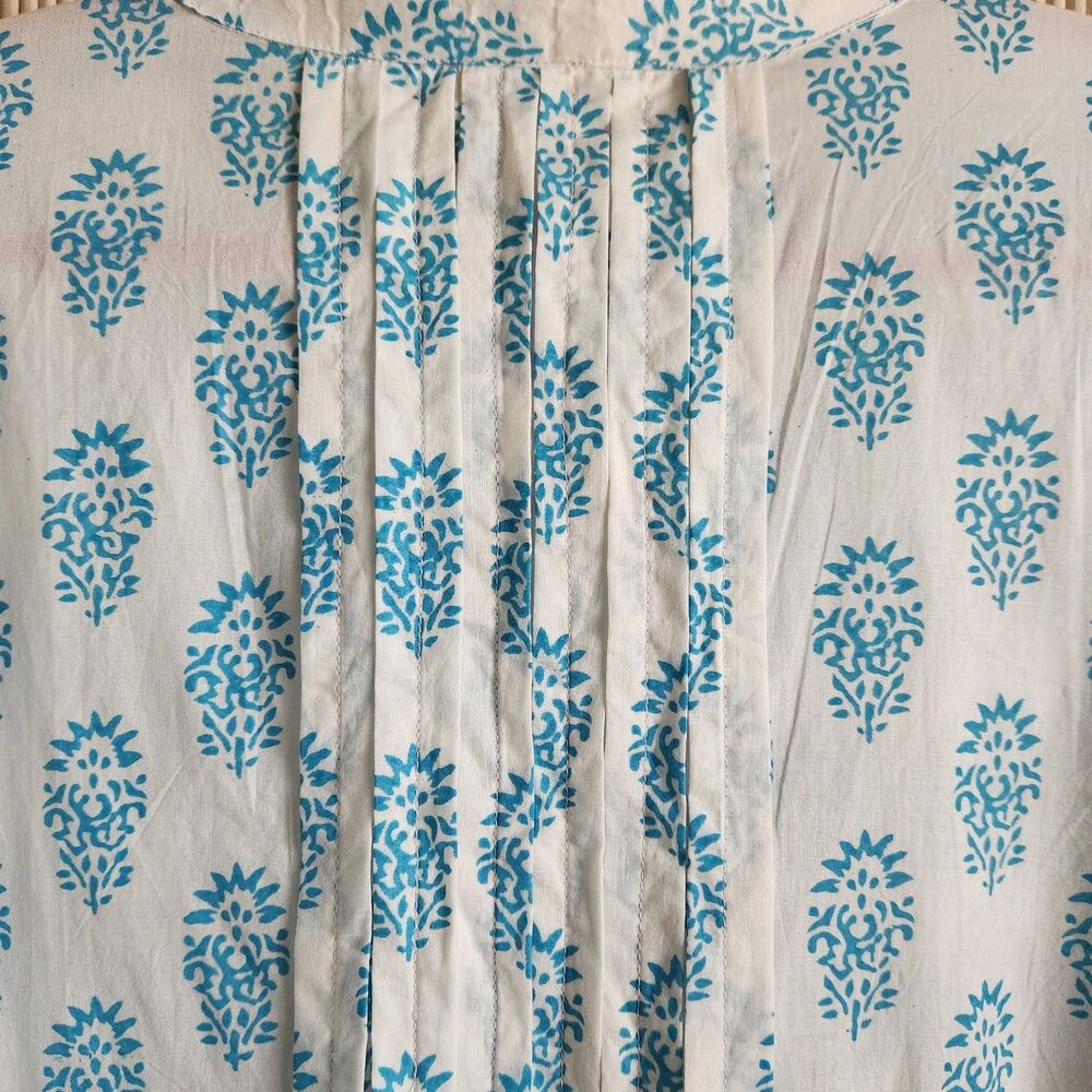 CLM Womens Blouse Size 2X White Cotton Floral Boho Retro Flattering - Picture 4 of 6